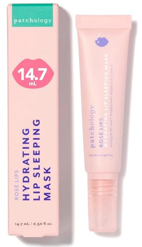 Patchology Rosé Lip Sleeping Mask - Overnight Lip Mask with Hyaluronic Acid and Resveratrol - Hydrating and Repairing Lip Gloss Treatment softens and heals dry cracked lips (14.7 ml)