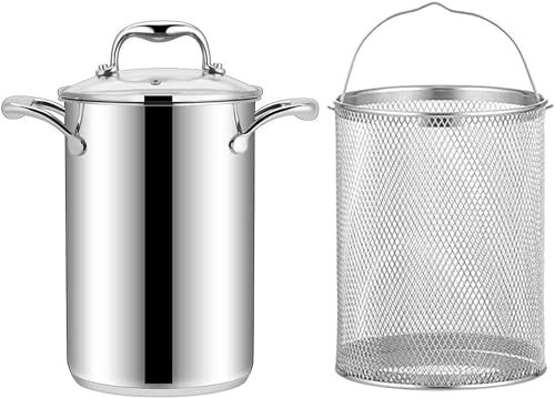UNbit Cooking Pots,304 Stainless Steel Asparagus Pot Vegetable Steamer Spaghetti Pasta Cooker Stovetop Oil Deep Fry Pan with Basket and Lid for Home Kitchen Restaurant 4L Pot