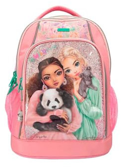 Depesche 12790 TOPModel Wild - Schulrucksack in Rosa, mit Model Motiv, Panda- und Koalamotiv, Schultasche mit verstellbaren und gepolsterten Trägern