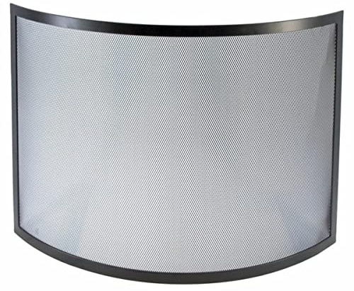 Rejilla Curvada de protección para Chimenea, Mampara Cortafuegos, Salvachispas en Hierro Forjado Color Negro- Altura 67 x Longitud 90 cm