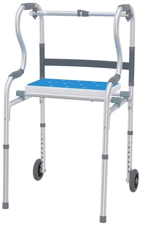 FIVMEN Gehhilfe Gehbock für Senioren Höhenverstellbar Gehwagen Rollator Faltbar mit Griffe, 2 Rollen und Duschsitz 3 in 1 Gehgestell Laufhilfe für Erwachsene und Behinderte, Belastbar bis 180 kg