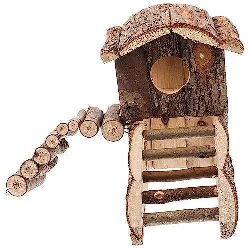 FONDOTIN Petite Maison Bois pour Hamster Château Décoratif pour Chinchilla Jouet Accès pour Cage Abri Confortable pour Rongeurs Maison De Jeu pour Animaux De Compagnie