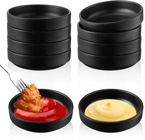 CODOHI 10 Stück Dipschalen Set, Dip Schälchen Set Schwarz 8,7 x 2,5 cm Melamin Rund Kleine Schalen Saucenschälchen Stapelbar für Sushi Sojasauce Ketchup Gewürze Snack BBQ, Schwarz