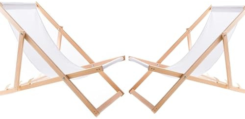 WOODOK Liegestuhl Klappbar - Gartenliege Klappbar bis 120kg, Sonnenliege aus Buchenholz ohne Armlehne (2X weiß)