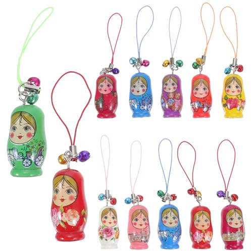 DIYEAH 12 Piezas de Llaveros Muñecas Rusas Matrioshka Cordón de Madera de Haya, Colgante Versátil para Funda de Teléfono y Decoración de Bolsa Color Aleatorio