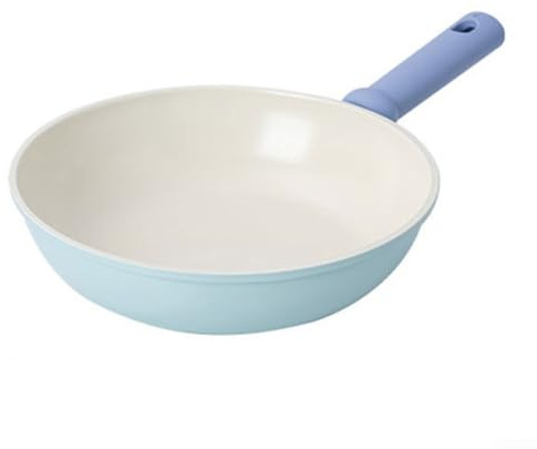 Besshepplo Blue Wrought Iron Frying Pan 20cm 24cm 26cm Non Coating Flat Bottom for Home Kitchen Stir Fry Cookware Single Piece(B)