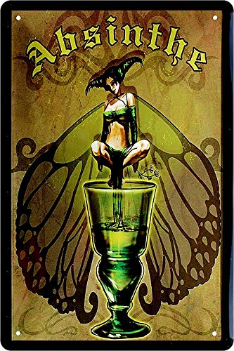 Plaque en tôle alcool « Absinthe » - Décoration vintage pour bar, comptoir, pub, cuisine - Idée cadeau - 20 x 30 cm