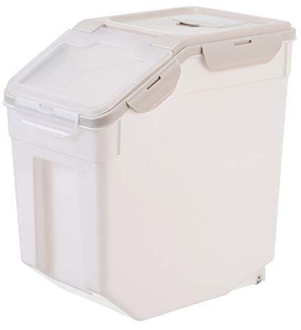 MYYINGELE Food Storage Container 10/15/25KG Airtight Kitchen Rice Cereal Canisters Dry Grain Metering Storage Dispenser Moistureproof for Rice Cereal Grain Soybean Pet Food, Beige, 25KG