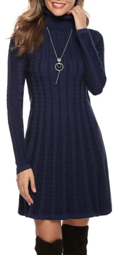 Gyabnw Robe Pull Femme Hiver Casual Tricotée Élégante Col Rond A Ligne Manches Longues Mini Robe Pull pour Détente Soirée Cocktail
