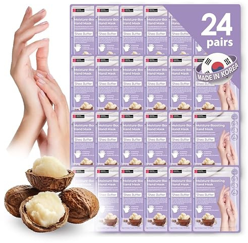 Innerest 24 Pairs Original Derma Beauty Hand Mask Bulk Moisturizing Hand Gloves for Dry Hands Nail Care Essential (Shea Butter)