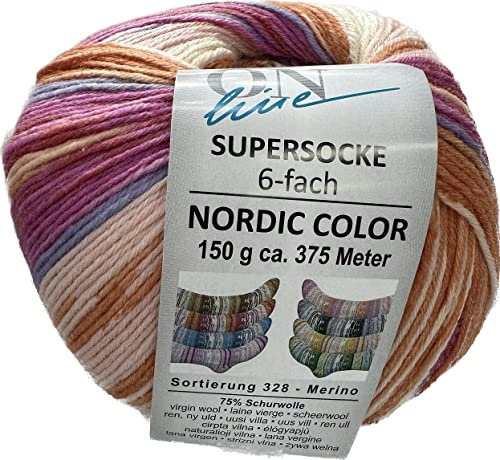 ONline Supersocke 6-Fach 150g Sort. 328 Nordic Color 2774 - Orange-Pink