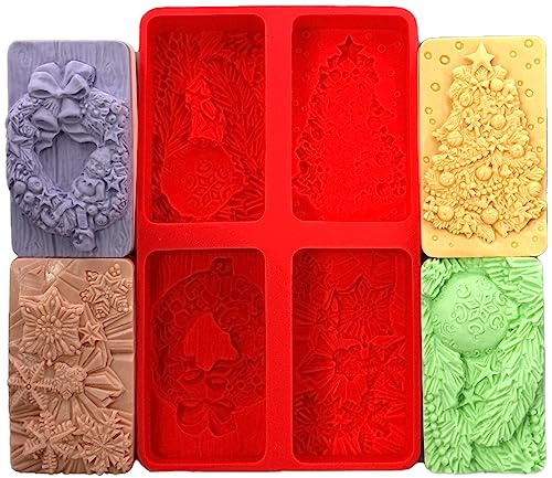 CHRISTMAS SOAP SILICONE MOLD SET OF 4: BAUBLE, CHRISTMAS WREATH, SNOWFLAKE, CHRISTMAS TREE