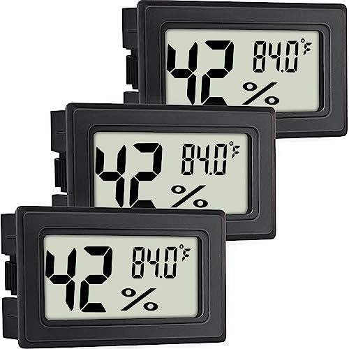 Indoor Hygrometer Thermometers 3 Pack Humidity Meters Gauge Mini Digital Thermometer Hygrometer with Fahrenheit (℉) for Humidors, Refrigerator, Greenhouse, Garden, Cellar, Closet