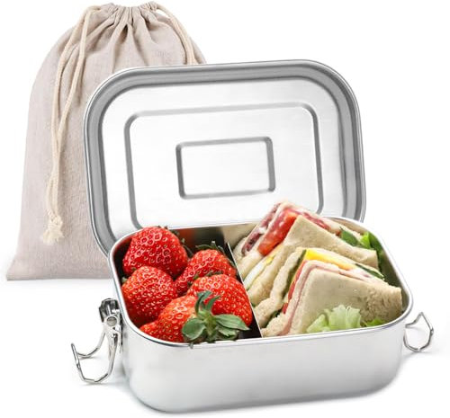 Bugucat Edelstahl Brotdose 800ML,Lunchbox Kinder Brotdosen mit Trennwänd und Aufbewahrungstasche,Auslaufsichere Bento Box Jausenbox Kinder für Mädchen & Jungen,Snackbox Vesperdose für Schule Büro