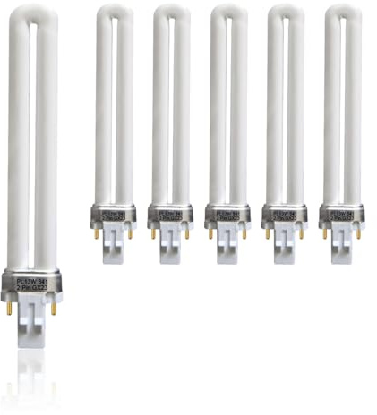 (6 Pack) 13 Watt Single Tube 2 Pin GX23 Base,PL-13W GX23 4100K Compact Fluorescent Light Bulb, Replaces Philips PLS13W41, Sylvania CF13DS/841/ECO
