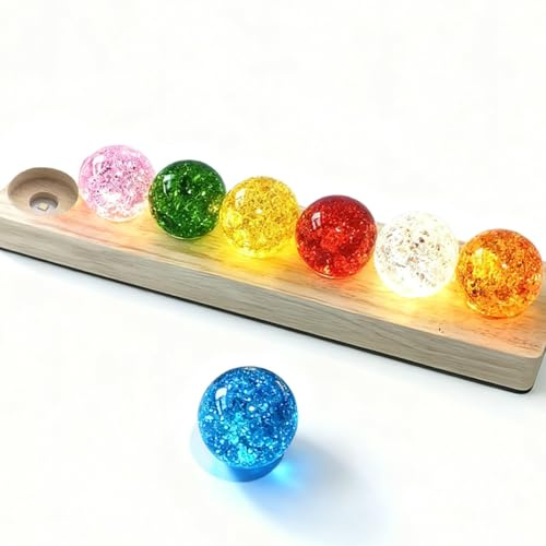 7 sfere di cristallo 3D, luce notturna, 40 mm, sfera di vetro con base in legno, 7 pianeti LED, lampada a sfera colorata cielo stellato, sfera al plasma USB, per decorazione della casa
