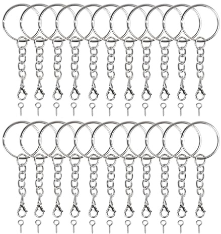 120 Pezzi Anello Portachiavi con Catena set 60 * portachiavi con catene e chiusura a moschettone 60 * bulloni a occhiello,25mm Anelli Portachiavi per Fai da Te Portachiavi Gioielli (120)
