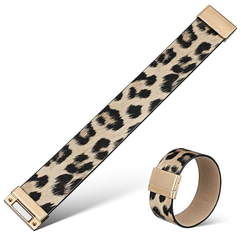PartyKindom Bracciale Leopardato Ampia in Pelle Sintetica Nero Oro Polsiera Avvolgente Donna Design Confortevole e Artigianale Elegante