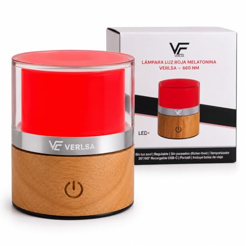 VERLSA Lampada Luce Melatonina 625nm, 0% luce blu, Flicker-Free, Luce Notturna Neonato/Adulti, dimmerabile, portatile, batteria da 2000 mAh, Bilancia Il Ritmo Circadiano
