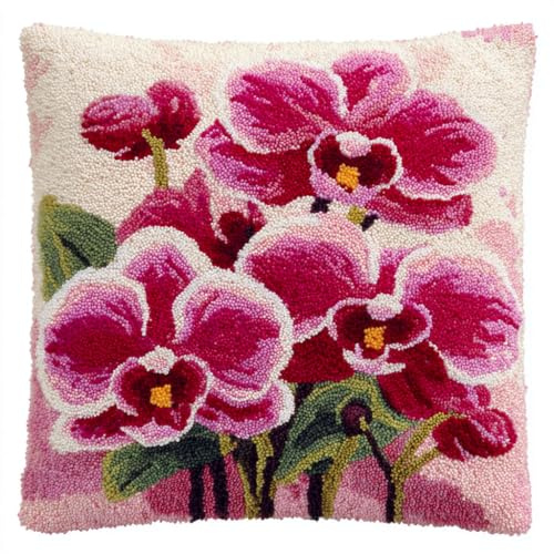 Henypt Kit artigianali con gancio di chiusura fai da te fiori di orchidea Kit di cuscini ad ago Cuscino con gancio di chiusura Tappetino per cuscino 43x43cm