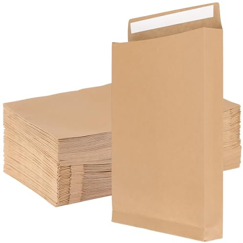 CHUIFAI 50 stycken C4-kuvert självhäftande, 180 g vikväska C4 utan fönster fraktpåsar med 4 cm veck, kraftpapperkuvert bruna kuvert för dokument, kontor, postförsändelse