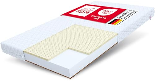 FDM PIKOLO Schaumstoffmatratze 80 x 180 cm Kindermatratze Härtegrad H2/H4 (Mittelweich/Hart) 11 cm Höhe Latex Kokos Matratze Hochelastischer HR Komfortschaum Zweiseitig Bezug Abnehmbar Waschbar