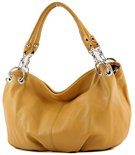 modamoda de IT40 Damen Leder/Nappaleder Schultertasche Hobo Bag handmade in Italy, Farbe:Senfgelb Leder