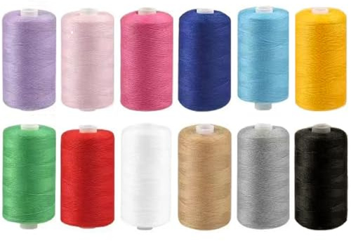 12 SPOOLS of 600 Yards Polyester Sewing Thread for Sewing Machine All Purpose Premium Quality Thread (Colorful)