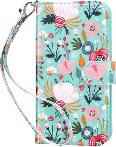 ULAK Étui Portefeuille pour iPhone 11 avec Porte-Cartes, Menthe Fleur