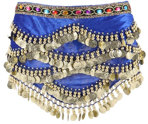 BESPORTBLE Belly Belt Dancing Hip Scarf Wrap Dance Skirt Coin Belt Belly Dance Waist Chain for Women Royal Blue