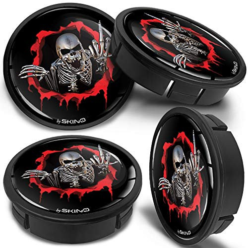 SkinoEu 4 x 60mm Universal Schwarz Silber Schädel Alufelgen Nabenkappen Felgen Kappen Felgendeckel Radkappen Radnabendeckel Nabendeckel Felgenkappen CX 20