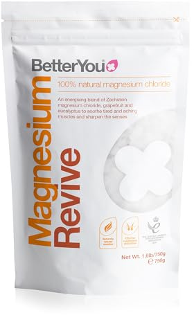 BetterYou Revive Bath Flakes, Blend of Pure Zechstein Magnesium Chloride with Restorative Essential Oils, Grapefruit and Eucalyptus to Sooth Tired and Aching Muscles, 750g