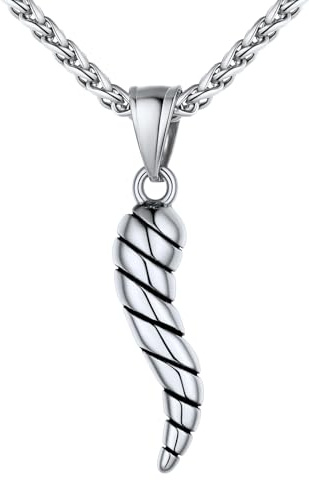 U7 Collana Uomo Corno Italiano Ciondolo Cornetto Portafortuna Piccolo 40mm Collana Uomo Acciaio Inossidabile Pendente Corno Portafortuna con Catena 55cm+5cm Regalo per Natale Compleanno