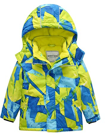 SEVEN BB Bambino Giacca da Sci Impermeabile Pile Antivento Junior Giubbotto da Neve con Cappuccio Ragazzo Invernale Cappotto da Montagna Caldo Parka Capispalla da Snowboard Giallo Blu 9 Anni