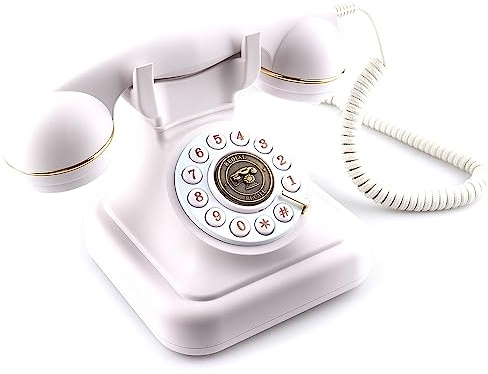 SIXDEFLY Old Fashioned Landline Phones with Classic Metal Bell, 1960s Vintage Corded Dial Phone Classic Old Fashion Telephones Wired Desk Telephone for Office and Home, White