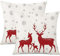 Ohok 2er Set Dekorativ Weihnachten Kissenbezug 45x45 cm, Polyester Leinen Zierkissenbezüge Merry Christmas Kissenbezüge Dekor Kissenhülle Set für Schlafzimmer Wohnzimmer Sofa (Rot Hirsche)