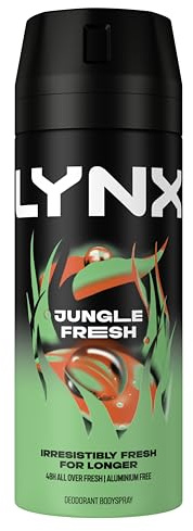 Lynx Jungle Fresh Aerosol Body Spray Men's Deodorant Spray with a palm leaves & amber scent for 48 hours of odour-busting zinc tech 6x 150 ml