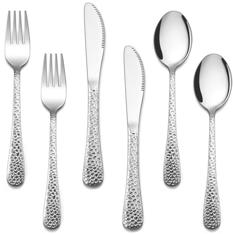 Herogo 6 Pcs Stainless Steel Kids Cutlery Set for Children, Hammered Handle
