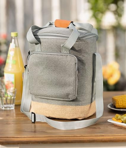 Dekoleidenschaft Kühltasche Rucksack aus Leinen & Jute, Leichter Kühlrucksack, Schultertasche, Thermorucksack, Picknicktasche