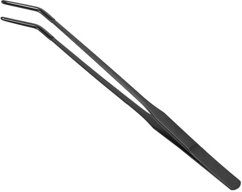 CAPASTEC Reptile Feeding Tongs, Stainless Steel Lizard Feeding Tongs, Aquarium Curved Feeding Tweezers for Reptiles with Rubber Tip, Terrarium Feeding Tongs for Gecko, 10.63 Length, Black