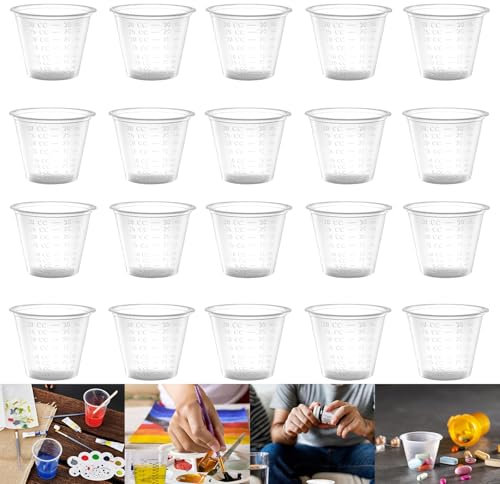 20 PCS Measuring Cups, Plastic Liquid Measuring Cups - Mini Clear Kitchen Medicine Cups Baking Cooking Home Lab Measure Tool (30ML)