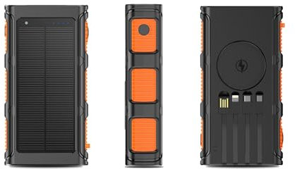 Wireless Solar Powerbank 26800mAh mit 4 Kabeln, Outdoor Generators, 3A Schnelles Aufladen, 6 Eingänge & 3 Ausgänge, LED-Notlicht & Kompass, Wasserdicht Sturzsicher Solarpanel für Outdoor Campingreisen