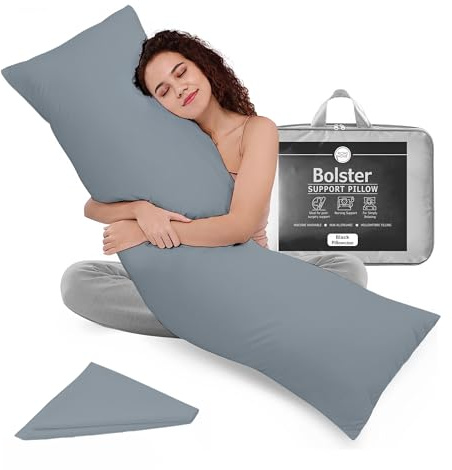Rohi 3Ft Full Body Pillow with Grey Pillowcase – Hollowfibre Filling – Orthopaedic 19x 36 Double Bed Size Long Pillow –Bolster Pillow for Maternity, Back & Neck Support –Side Sleeper pillow