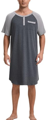 Enjoyoself Camisón Hombre Dormir Camisetas de Pijama Algodón Larga Suave Transpirable Camisa de Noche de Manga Corta Camison Hospital Ropa de Dormir para Descansar