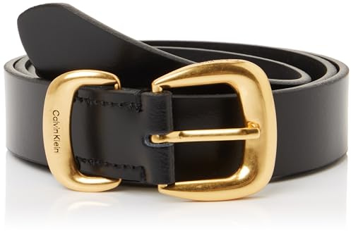 Calvin Klein Sarah 2-teiliger Damen-Gürtel mit Logo-Schnalle, 2 Stück, LV04K7012G, Schwarz (Schwarz/Tumbled Deep Gold), 75, Schwarz (Schwarz/getrommeltes tiefes Gold), 75