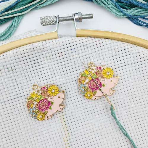 Blomma nål minder magnetisk nålhållare för korsstygn broderi sömnad nål och stifthållare nålpunkt tillbehör (blomma igelkottar)