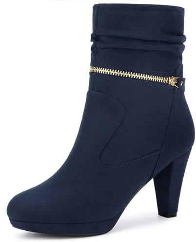 Allegra K Stivaletti da donna a metà polpaccio con zeppa e tacco alto, blu navy, 39 EU
