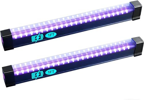 ACADEEP Battery Powered Black Lights for Glow Party 2 Pack, Cordless UV Lights for Halloween,Portable UV Strip Light for Posters, Aquarium, Neon Party，Rechargeable
