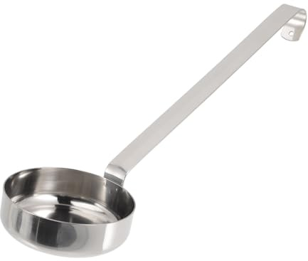 NOLITOY Cucharón Adecuado para Servir Salsa y Aderezos Fondo Plano y Mango Largo de Acero Inoxidable para Pizza Cocina Familiar o Cafetería