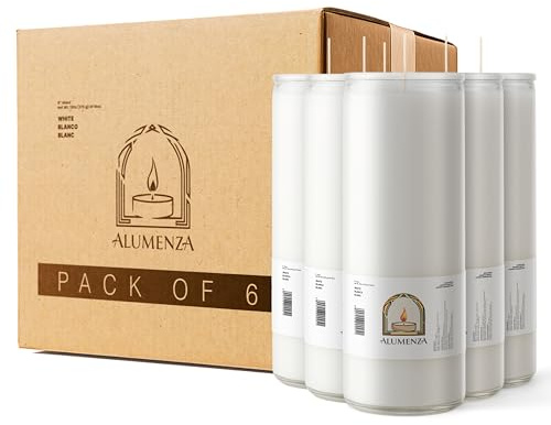 Alumenza Bulk 6 Pack White 7 Day Candles in Glass Jar – Paraffin Wax, Clean Burning Unscented | Vela Blancas Devotional Prayer Pillar Candle for Home, Memoria, Spells, Long Lasting